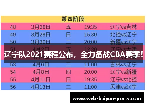 辽宁队2021赛程公布，全力备战CBA赛季！
